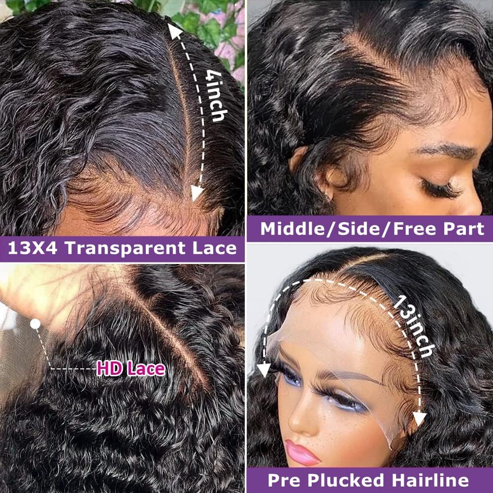 Ldjoy Deep Wave 13x4 Lace Front Wig Natural Black Human Hair Wig