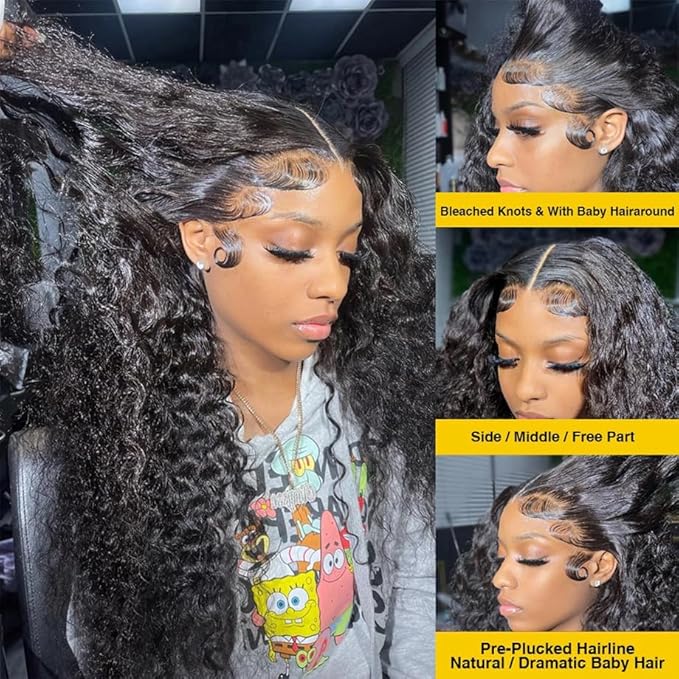 Ldjoy Deep Wave 13x4 Lace Front Wig Natural Black Human Hair Wig