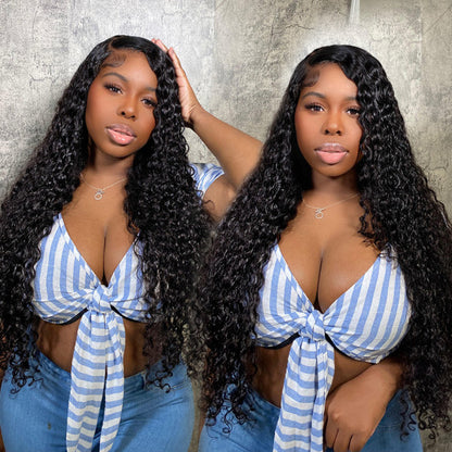 Ldjoy Deep Wave 5x5 Lace Closure Wig Natural Black Human Hair Wig