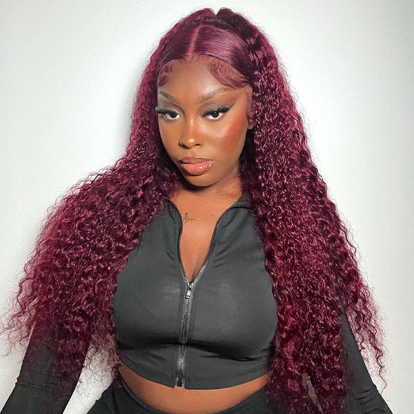 Ldjoy Curly Burgundy Human Hair Brazilian Red Color Deep Wave 13x4 Lace Front Human Hair Wigs For Women