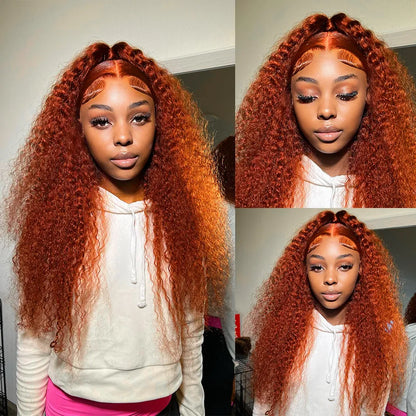 Ginger Curly Lace Front Wig Brazilian Human Hair 13x1 T Part Lace Front Colored Wigs Pre Plucked Hairline