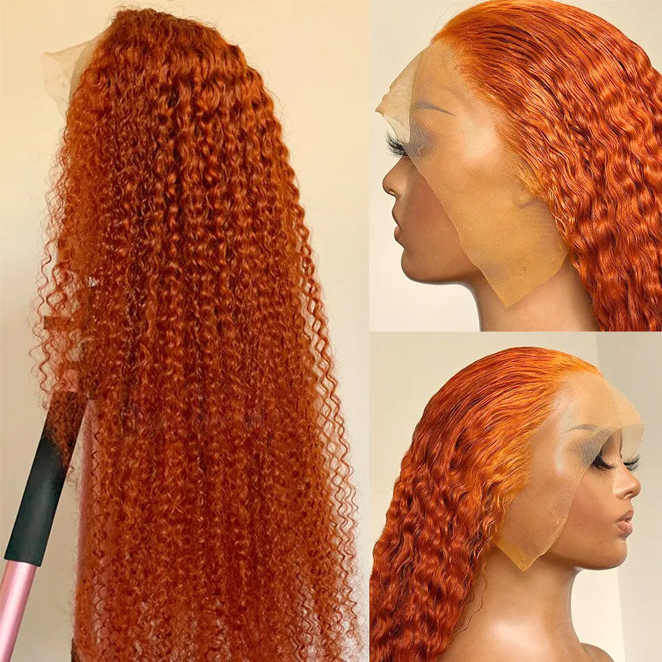 Ginger Curly Lace Front Wig Brazilian Human Hair 13x1 T Part Lace Front Colored Wigs Pre Plucked Hairline