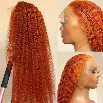 Ginger Curly Lace Front Wig Brazilian Human Hair 13x1 T Part Lace Front Colored Wigs Pre Plucked Hairline