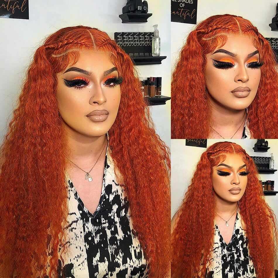 Ginger Curly Lace Front Wig Brazilian Human Hair 13x1 T Part Lace Front Colored Wigs Pre Plucked Hairline