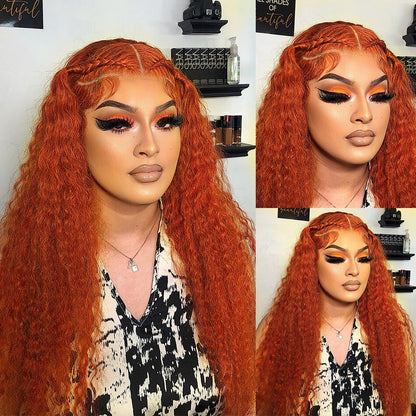 Ginger Curly Lace Front Wig Brazilian Human Hair 13x1 T Part Lace Front Colored Wigs Pre Plucked Hairline