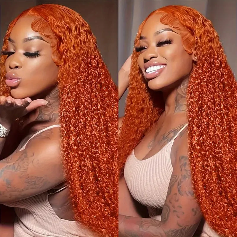 Ginger Curly Lace Front Wig Brazilian Human Hair 13x1 T Part Lace Front Colored Wigs Pre Plucked Hairline
