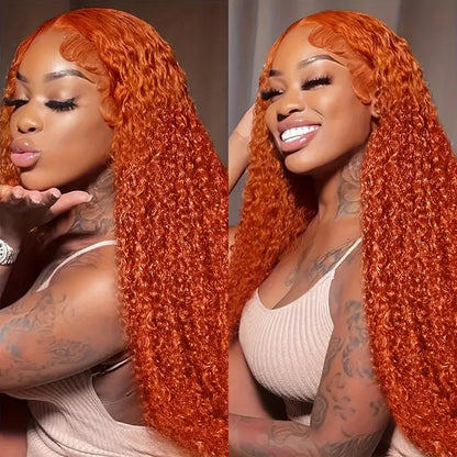 Ginger Curly Lace Front Wig Brazilian Human Hair 13x1 T Part Lace Front Colored Wigs Pre Plucked Hairline