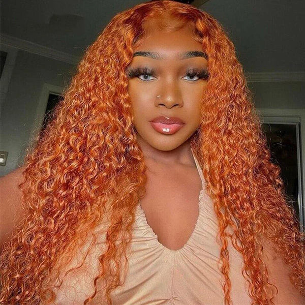 Ldjoy Ginger 13x4 Lace Front Wig Orange Curly Human Hair Ginger Orange Colored Pre Plucked Orange Human Hair Wig for Women