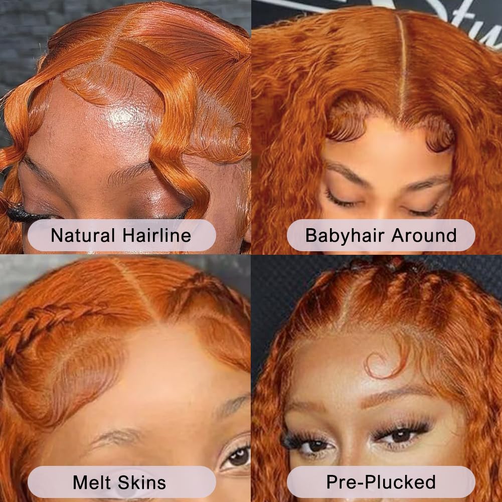 Ldjoy Ginger 13x4 Lace Front Wig Orange Curly Human Hair Ginger Orange Colored Pre Plucked Orange Human Hair Wig for Women