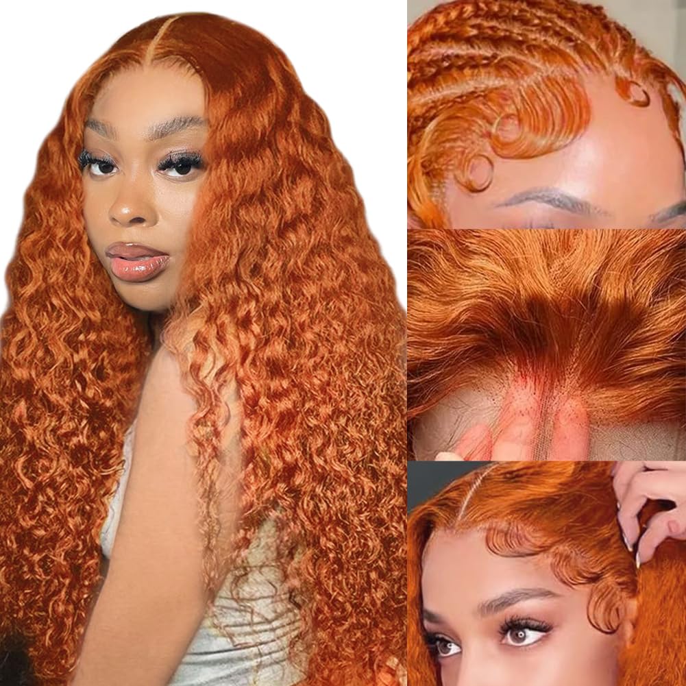 Ldjoy Ginger 13x4 Lace Front Wig Orange Curly Human Hair Ginger Orange Colored Pre Plucked Orange Human Hair Wig for Women