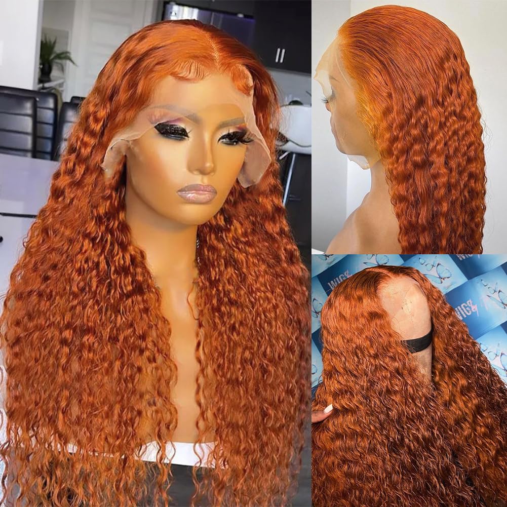 Ldjoy Ginger 13x4 Lace Front Wig Orange Curly Human Hair Ginger Orange Colored Pre Plucked Orange Human Hair Wig for Women