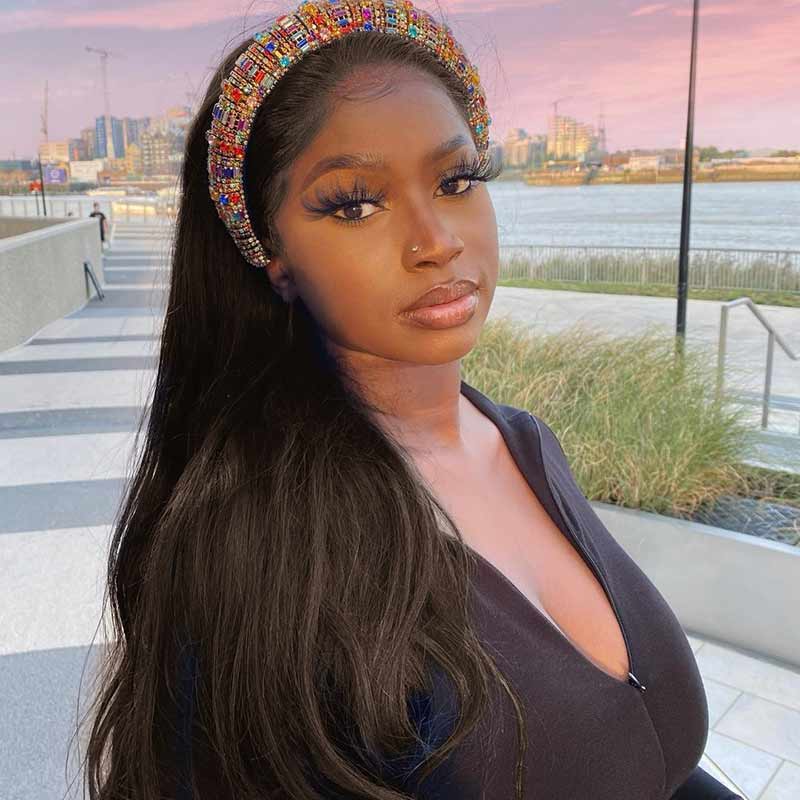 Ldjoy Straight Headband Wig Natural Black Human Hair Wig 180% Density