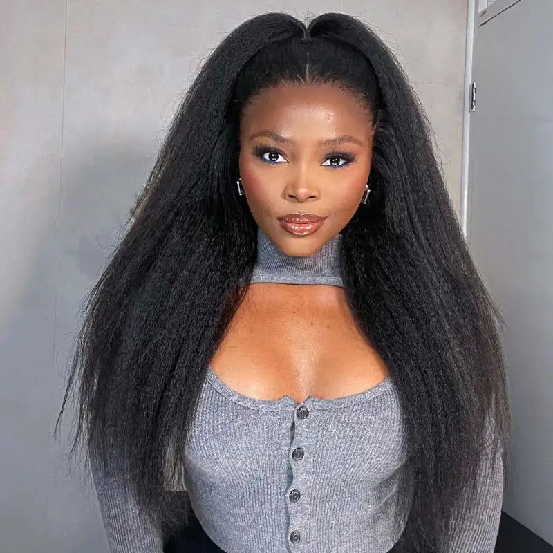 Ldjoy Kinky Straight 13x4 Lace Front Wig Natural Black Human Hair Wig