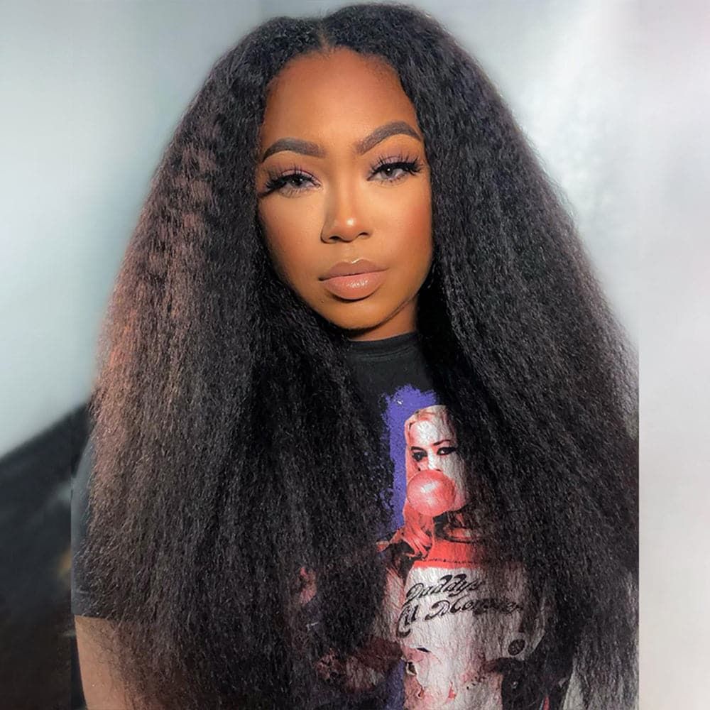 Ldjoy Kinky Straight 13x4 Lace Front Wig Natural Black Human Hair Wig