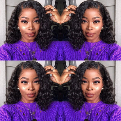 Ldjoy Deep Wave 13x6 Lace Front Bob Wig Natural Black Human Hair Wig For Women