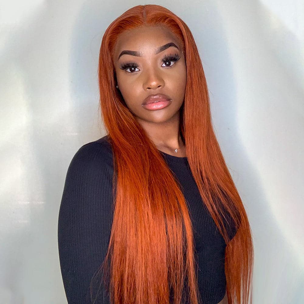 Ldjoy Ginger Orange Lace Front Wigs Human Hair Pre Plucked Straight 13x4 Lace Frontal 