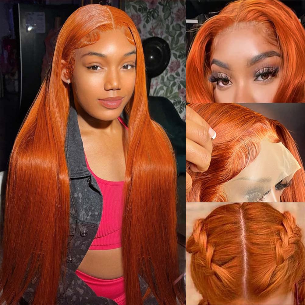 Ldjoy Ginger Orange Lace Front Wigs Human Hair Pre Plucked Straight 13x4 Lace Frontal 