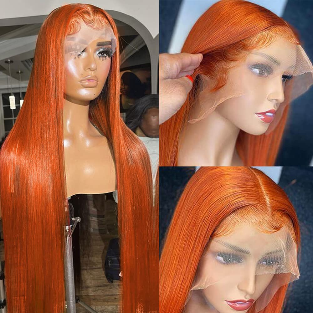 Ldjoy Ginger Orange Lace Front Wigs Human Hair Pre Plucked Straight 13x4 Lace Frontal 