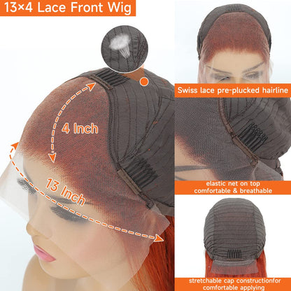 Tiktok Ldjoy Ginger Orange Lace Front Wigs Human Hair Pre Plucked Straight 13x4 Lace Frontal Human Hair Wigs Ginger Wig Lace Front Human Hair with Baby Hair 180% Density