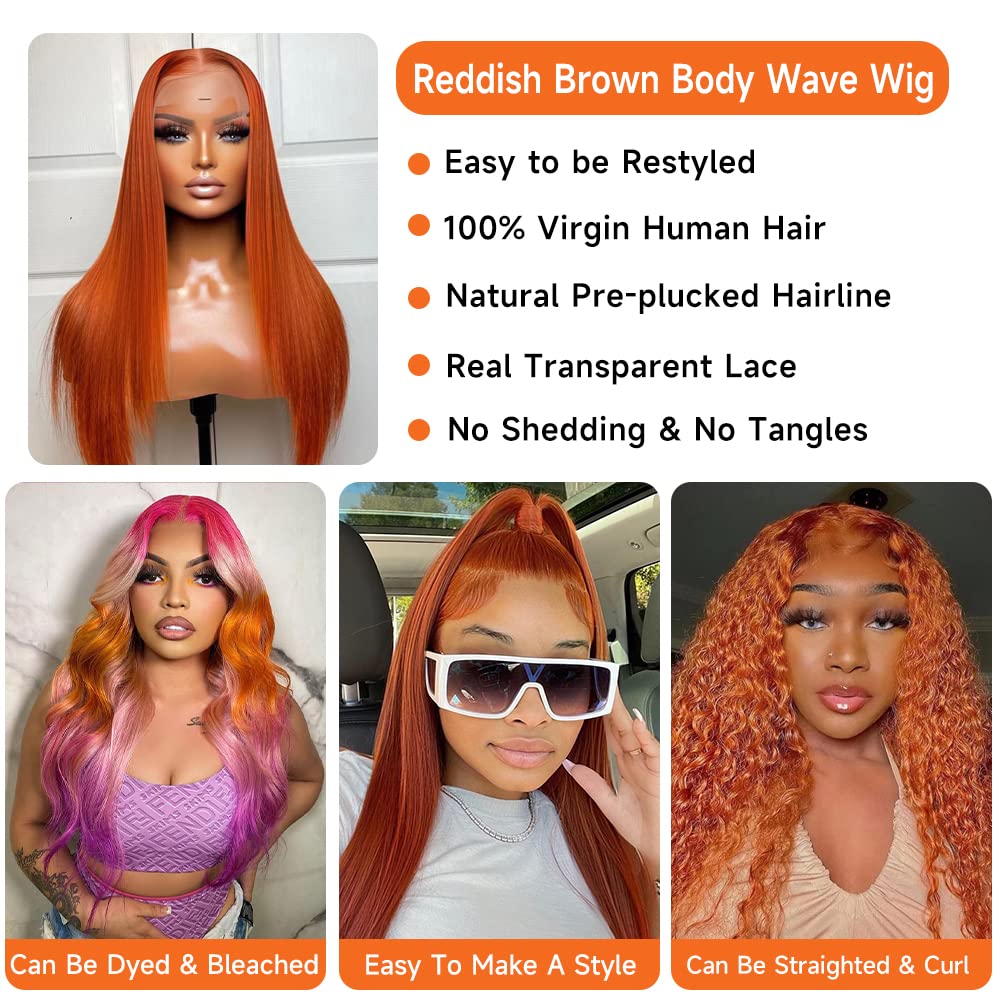 Ldjoy Ginger Orange Lace Front Wigs Human Hair Pre Plucked Straight 13x4 Lace Frontal 