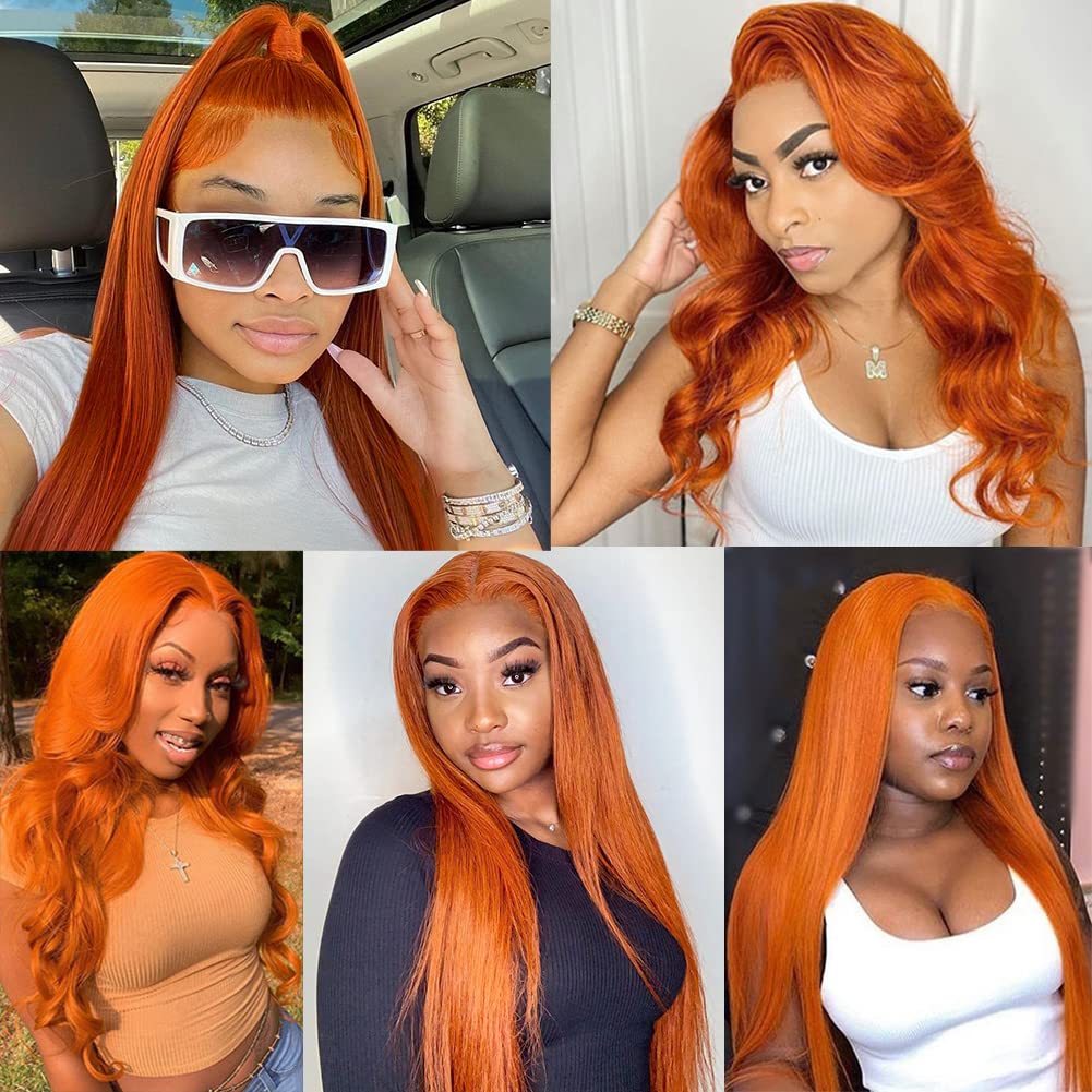 Ldjoy Ginger Orange Lace Front Wigs Human Hair Pre Plucked Straight 13x4 Lace Frontal 