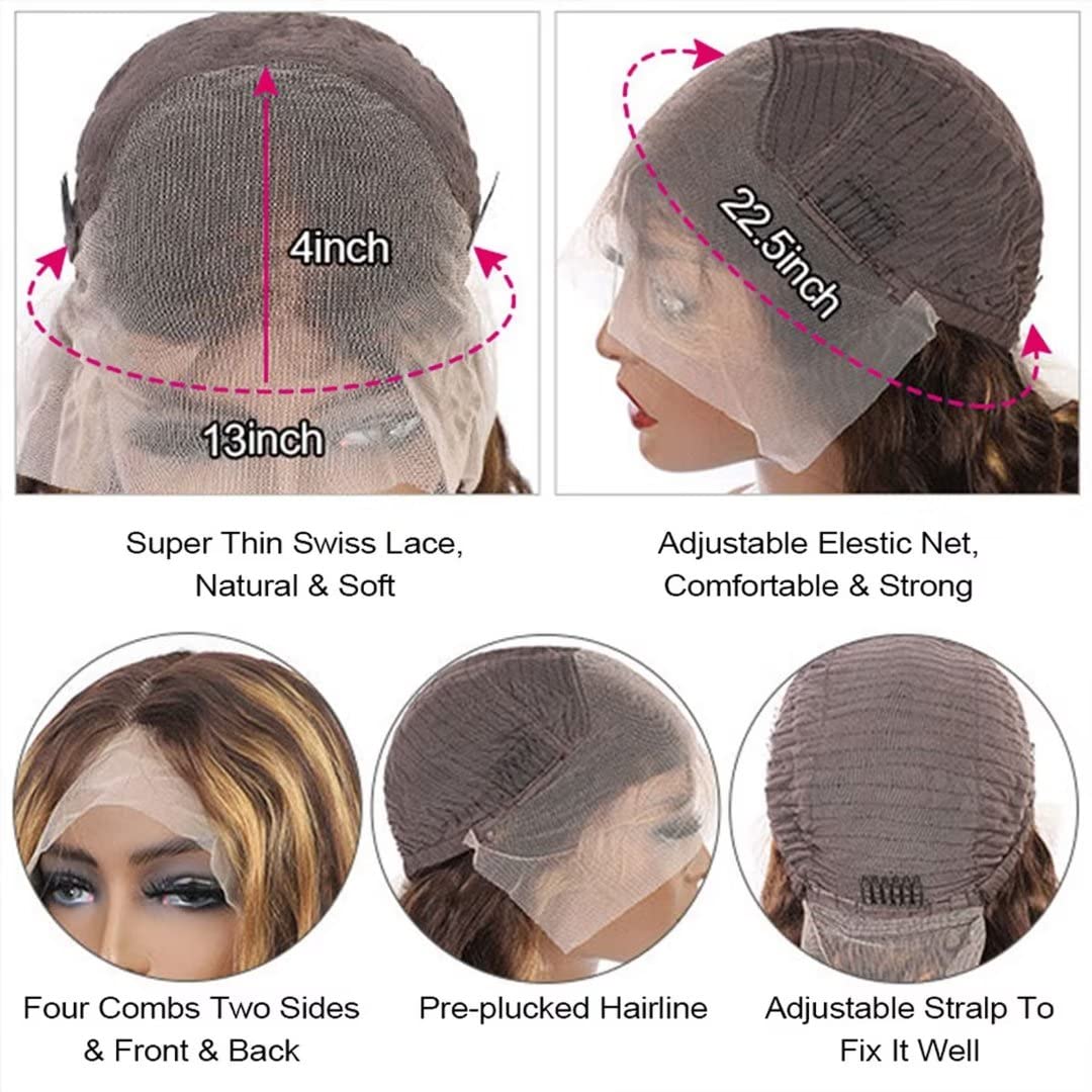 Highlight 4/27 Lace Front Human Hair Wigs Pre Plucked Deep Curly Wave