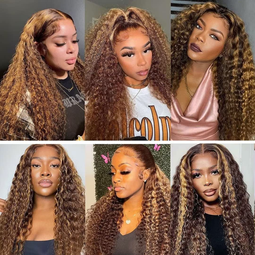 Highlight 4/27 Lace Front Human Hair Wigs Pre Plucked Deep Curly Wave