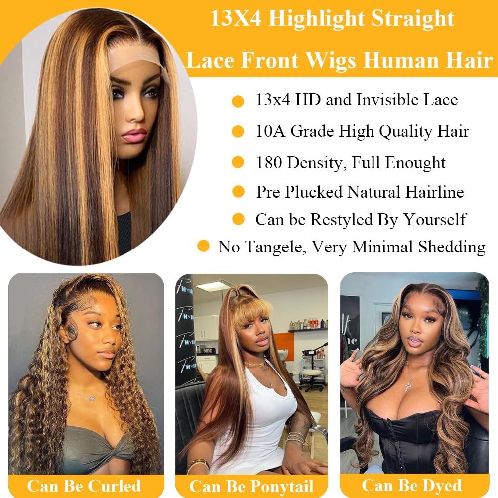 Tiktok Ldjoy Straight Highlight 13x4 Honey Blonde Lace Front Wig
