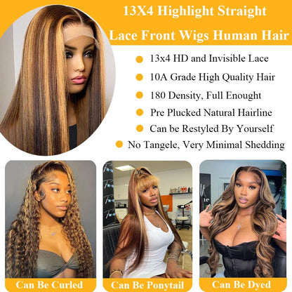 Tiktok Ldjoy Straight Highlight 13x4 Honey Blonde Lace Front Wig
