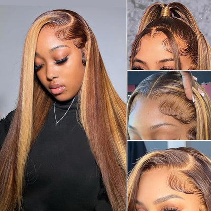 Tiktok Ldjoy Straight Highlight 13x4 Honey Blonde Lace Front Wig
