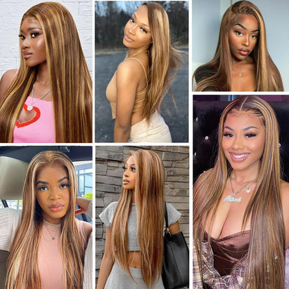 Tiktok Ldjoy Straight Highlight 13x4 Honey Blonde Lace Front Wig