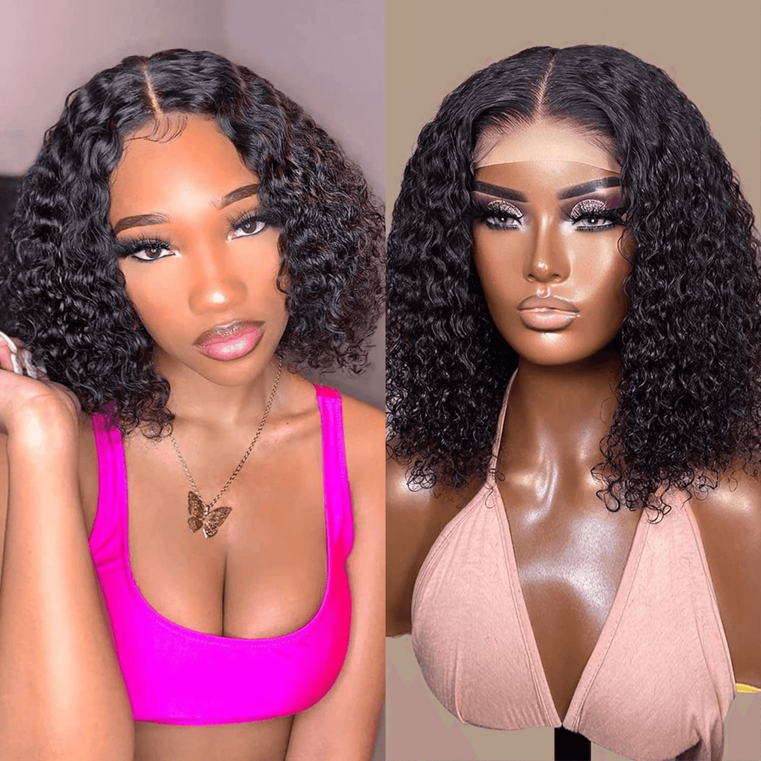 Ldjoy Wigs Glueless Curly Wigs Human Hair Pre Plucked Curly BOB Wig Human Hair 4x4 Lace Closure Wigs Human Hair Wigs for Black Women