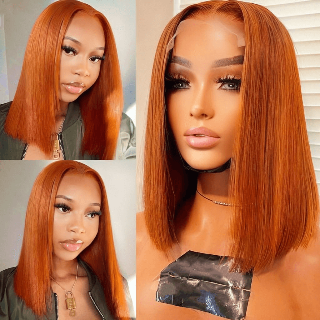 Ldjoy Ginger Orange 4x4 Lace Closure Wigs Bob Wig 