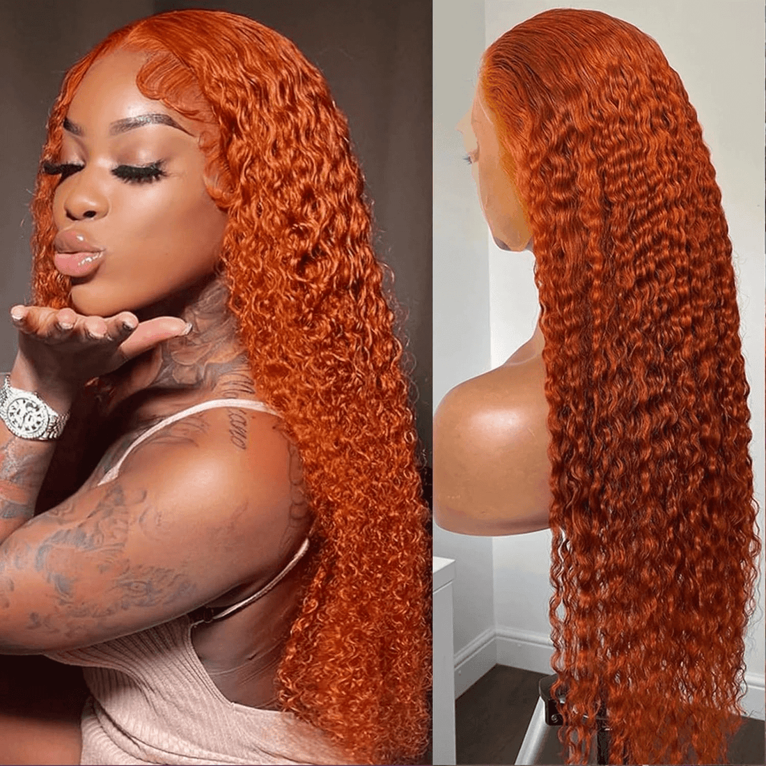 Ldjoy Wigs Ginger Orange 4X4 Lace Closure Wigs Human Hair Jerry Curly Wigs for Black Women
