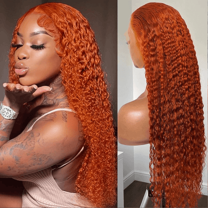 Ldjoy Wigs Ginger Orange 4X4 Lace Closure Wigs Human Hair Jerry Curly Wigs for Black Women 