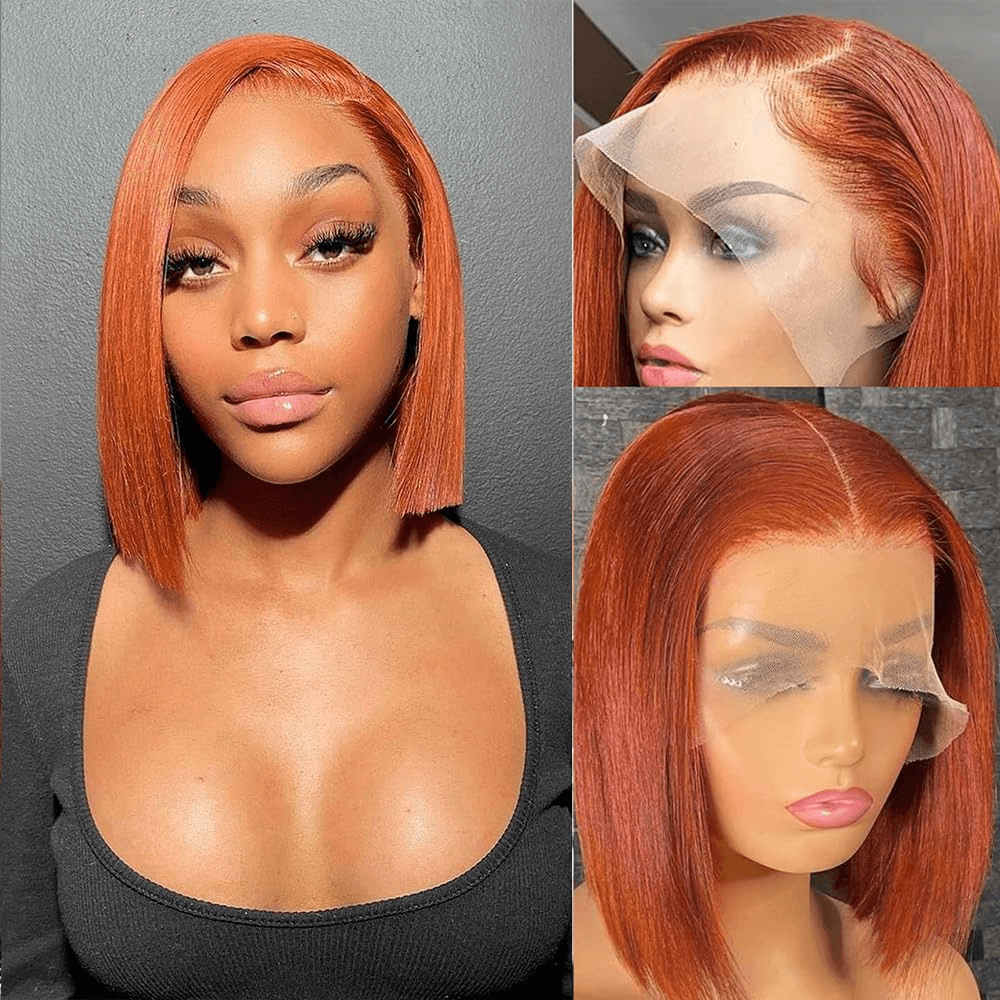 Ldjoy Ginger Orange Bob Wig Human Hair 13X4 Glueless Wigs Human Hair Pre Plucked Natural Hairline 180% Density Straight Bob Ginger Lace Front Wigs Human Hair for Women Short Bob Wig