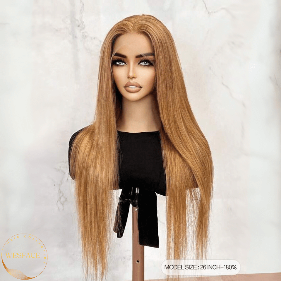 Ldjoy Honey Blonde Straight Lace Front Wig Human Hair 13x4 Honey Blonde Lace Front Wig Human Hair 180 Density 27 Colored Human Hair Lace Front Wigs Honey Blonde Human Hair Wigs for Women