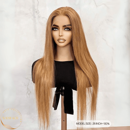 Ldjoy Honey Blonde Straight Lace Front Wig Human Hair 13x4 Honey Blonde Lace Front Wig Human Hair 180 Density 27 Colored Human Hair Lace Front Wigs Honey Blonde Human Hair Wigs for Women
