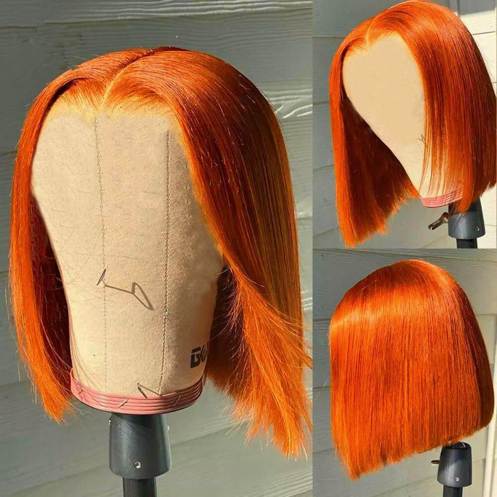 Ldjoy Ginger Orange 4x4 Lace Closure Wigs Bob Wig 