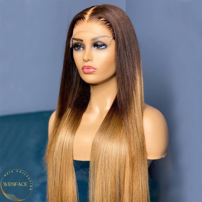 Ldjoy T2/27 Ombre Lace 13x4 Lace Front Wig pre plucked Glueless Highlight Ombre Long Straight Lace Front Wigs