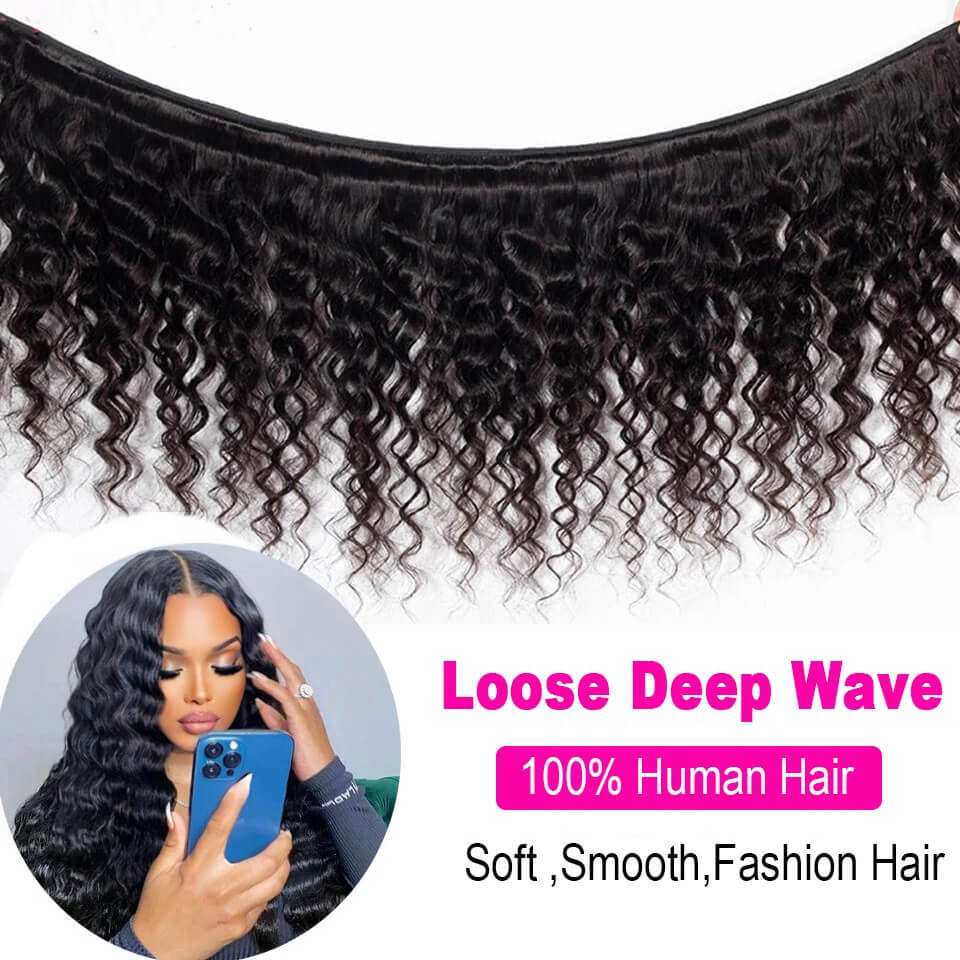 ldjoy Deep Wave 4 Bundles Hair Weft With 13x4 Lace Frontal Human Hair