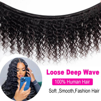 ldjoy Deep Wave 4 Bundles Hair Weft With 13x4 Lace Frontal Human Hair