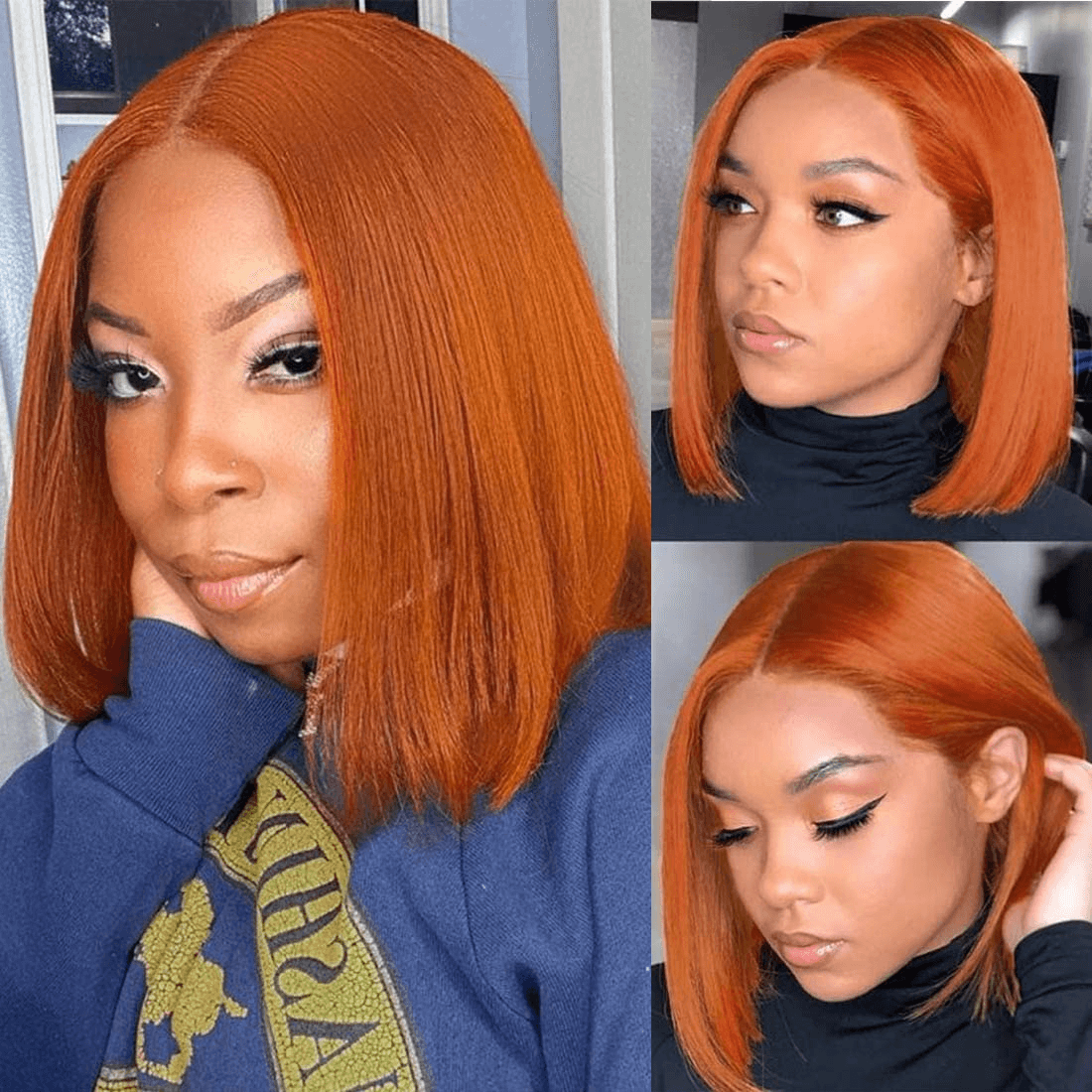 Ldjoy Ginger Orange 4x4 Lace Closure Wigs Bob Wig 