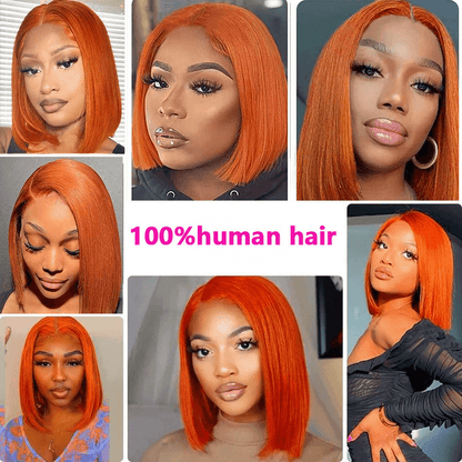 Ldjoy Ginger Orange 4x4 Lace Closure Wigs Bob Wig 