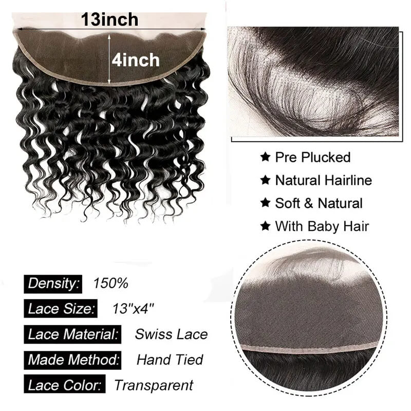 ldjoy Deep Wave 4 Bundles Hair Weft With 13x4 Lace Frontal Human Hair