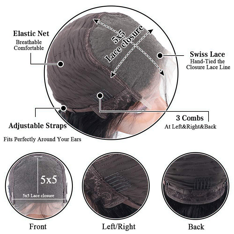 Ldjoy 5x5 Straight Transparent Lace Closure Wigs Pre Plucked with Baby Hair Glueless Virgin Human Hair Wig