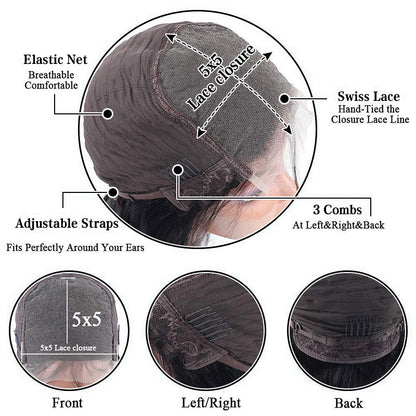Ldjoy 5x5 Straight Transparent Lace Closure Wigs Pre Plucked with Baby Hair Glueless Virgin Human Hair Wig