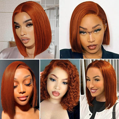 Ldjoy Ginger Orange Bob Wig Human Hair 13X4 Glueless Wigs Human Hair Pre Plucked Natural Hairline 180% Density Straight Bob Ginger Lace Front Wigs Human Hair for Women Short Bob Wig