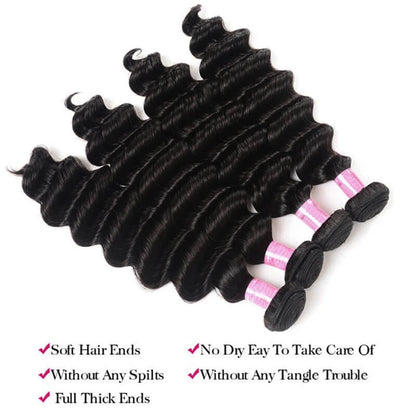 ldjoy Deep Wave 4 Bundles Hair Weft With 13x4 Lace Frontal Human Hair
