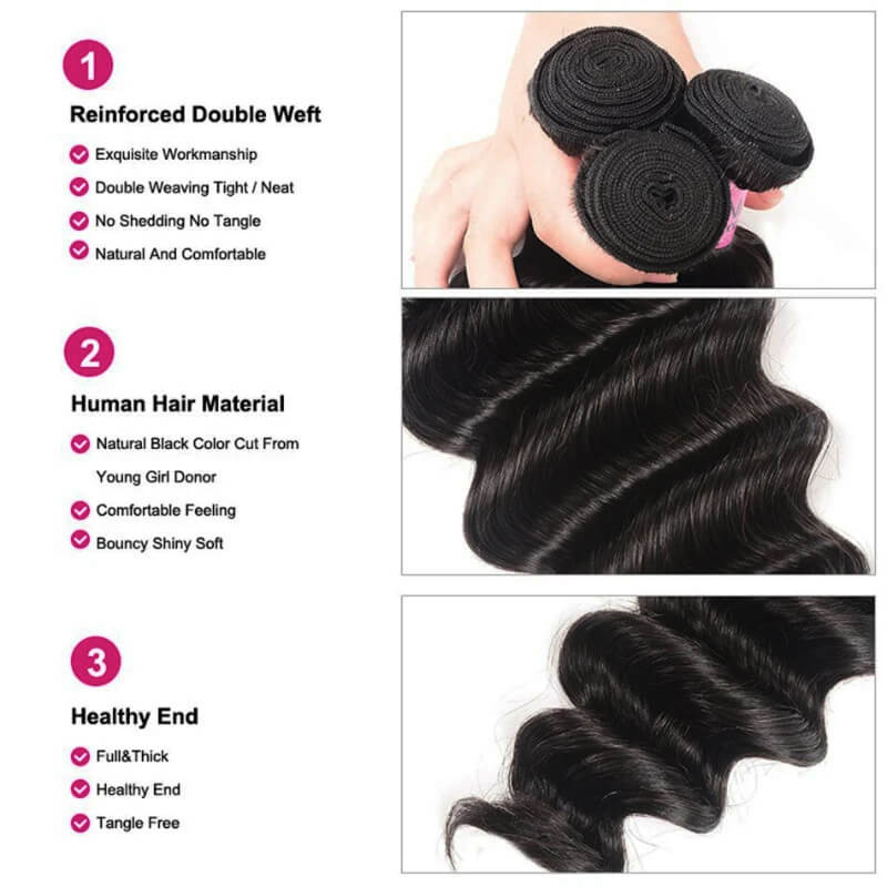 ldjoy Deep Wave 4 Bundles Hair Weft With 13x4 Lace Frontal Human Hair